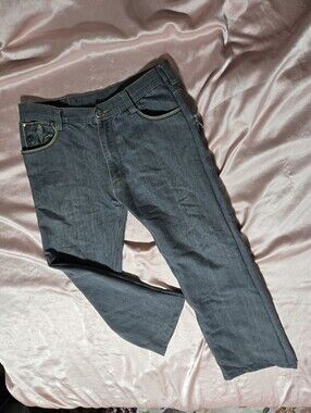 Embroidered 2000s Men's Dark Gray Straight-Leg Jeans